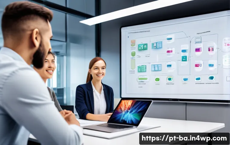 모듈식 접근법의 비교 분석 - A modern software development team collaborating in a bright, open office environment, with diverse ...