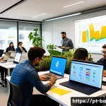 Home 20 모듈식 역량 개발의 필요성과 전망 - A modern office setting in São Paulo, Brazil, showing a diverse group of young professionals engaged...