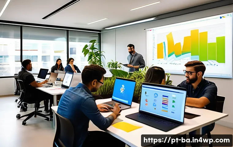 모듈식 역량 개발의 필요성과 전망 - A modern office setting in São Paulo, Brazil, showing a diverse group of young professionals engaged...