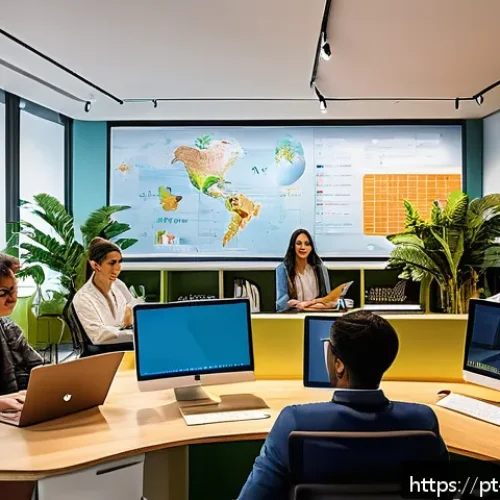 Home 30 전문가가 추천하는 모듈식 역량 개발 전략 - A modern professional workspace with a diverse group of young adults in casual business attire, acti...