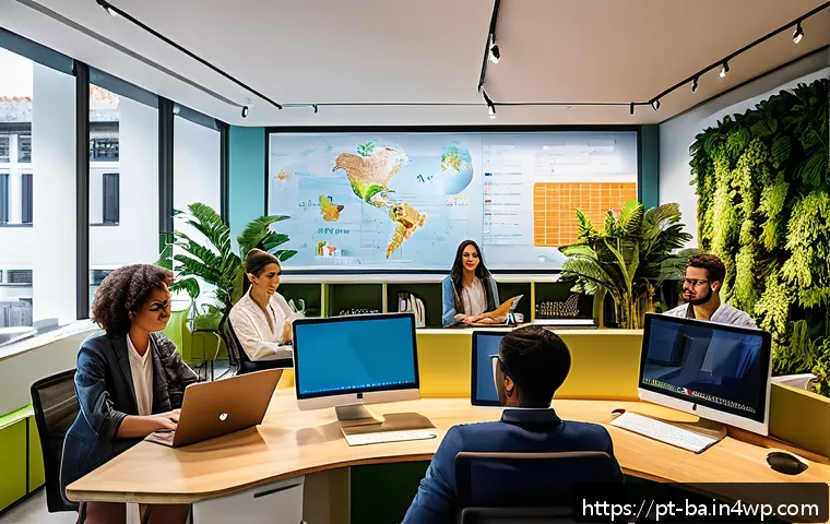 전문가가 추천하는 모듈식 역량 개발 전략 - A modern professional workspace with a diverse group of young adults in casual business attire, acti...